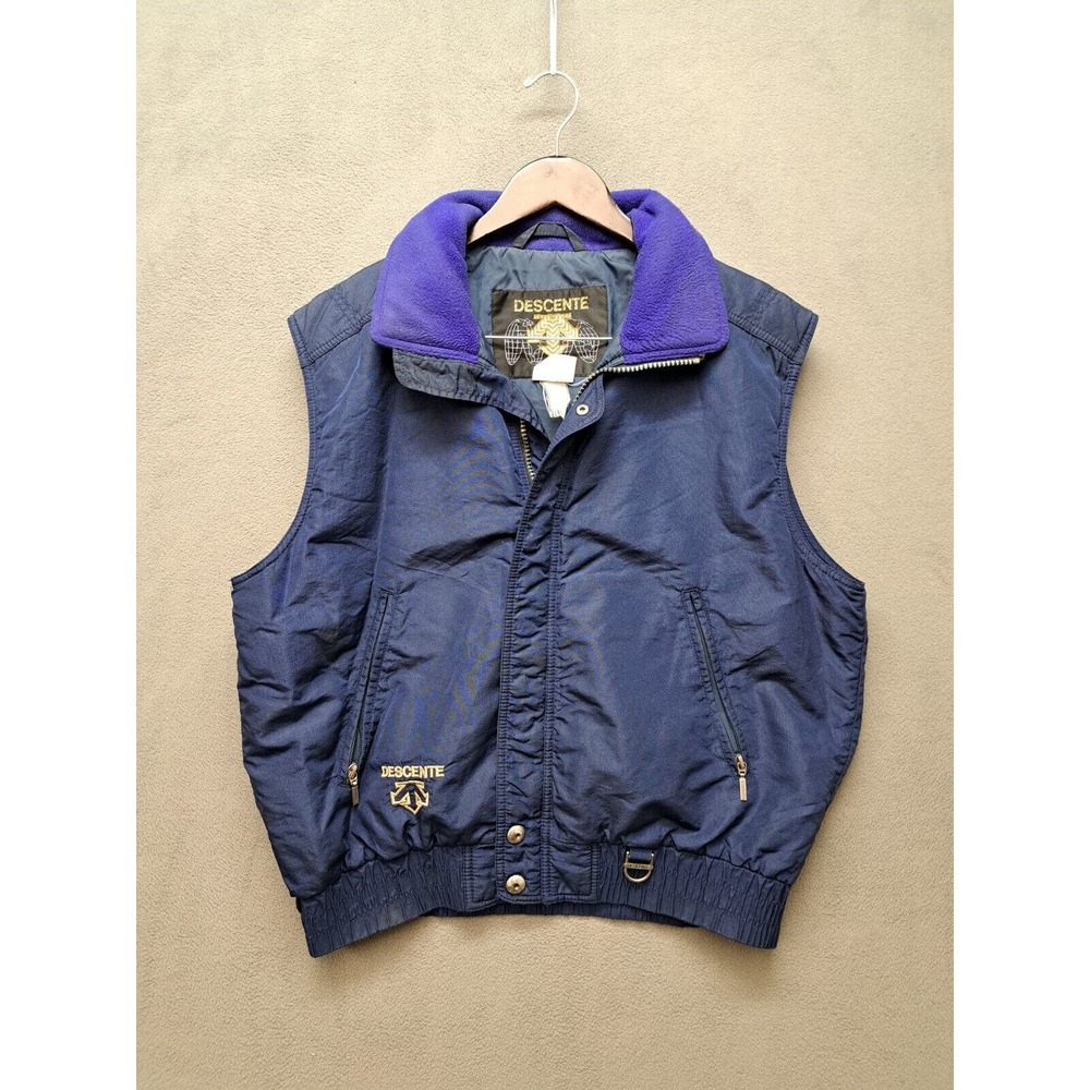 Vintage Descente Insulated Snow Ski Vest Jacket Zip-Snap Pocket Blue Men's XL